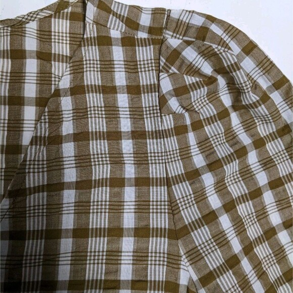 Madewell Top Women 4 Plaid 100% Cotton Button Front V-Neck Beige & White - Picture 4 of 8